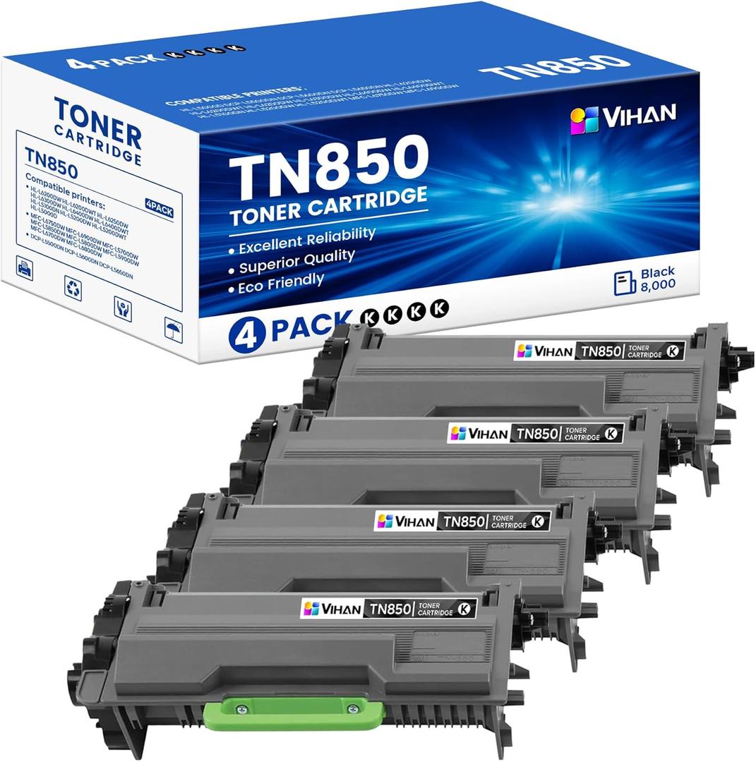 TN850 TN-850 Black High Yield Toner Cartridge 4 Pack Replacement for Brother TN850 TN850BK Toner HL-L6200DW MFC-L5850DW MFC-L5900DW MFC-L5700DW Printer Ink