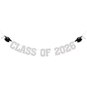 2026 Graduation Decorations - Silver Glitter Class of 2026 Banner, We are So Proud of You, Congrats Grad 2026, 2026 Graduation Party Decorations (Pre-Assembly) (Silver)