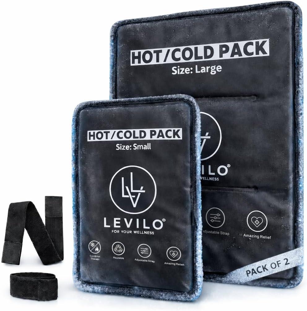 LEVILO Flexible Ice Packs for Injuries Reusable with Straps - 2 Pack (Large & Small) Large Reusable Ice Packs | Cold Packs for Back, Shoulder, Knee, Relief | After Surgery | Flexible When Frozen