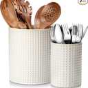 Ceramic Utensil Holders, 7.3"+5.5" Kitchen Utensil Crock Set for Countertop, Large & Small Utensil Organizers for Cooking Tools, Rhombus Pattern