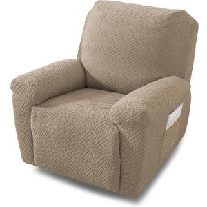 NORTHERN BROTHERS Recliner Chair Covers, Stretch Recliner Covers That Stay in Place 4 Pieces1 Seater with Storage Pockets Soft Recliner Slipcovers for Kids, Pet, Khaki