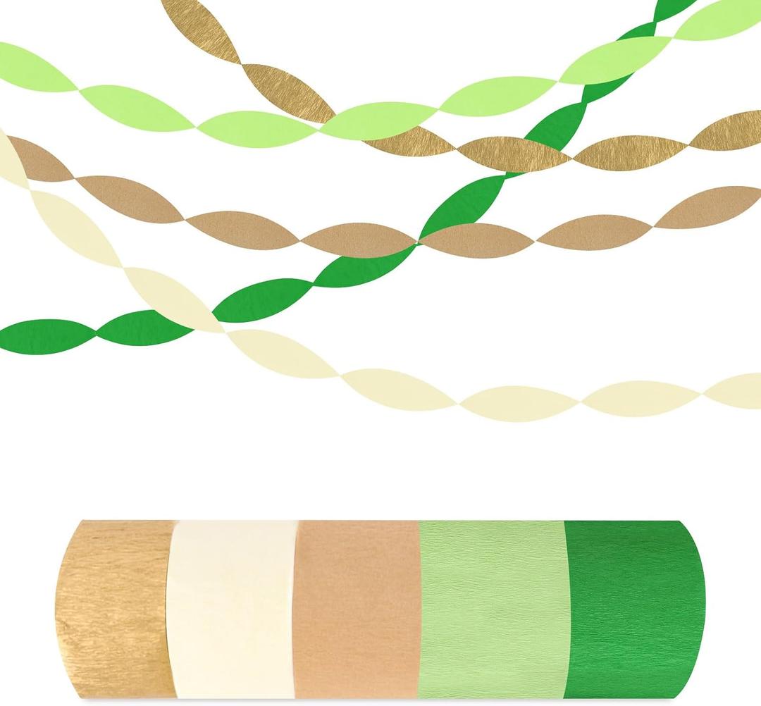 4 x 5 Rolls Green & Gold Crepe Paper Streamers, Crepe Paper Craft for Wedding Baby Shower Birthday Bridal Party Engagement Decorations Supplies