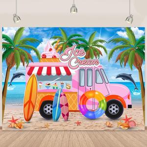 Truck Shop Ice Cream Backdrop Ocean Seaside Summer Backdrop for Birthday Party Pink Car Palm Leaf Ice Cream Banner Aloha Theme Birthday Photography Background Decorations 7x5Ft (S2) Truck Shop Ice Cream Backdrop Ocean Seaside Summer Backdrop for Birthday Party Pink Car Palm Leaf Ice Cream Banner Aloha Theme Birthday Photography Background Decorations 7x5Ft (S2)