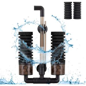 hygger Sponge Filter, Aquarium Filter Double Sponge Replaceable Media with 4 Biochemical Sponges and 1 Bag of Filtered Ceramic Balls Ultra Quiet Filter Fish Tank (S/M)