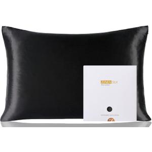 ZIMASILK 100% Pure Mulberry Silk Pillowcase for Hair and Skin Health,Soft and Smooth,Both Sides Premium Grade 6A Silk,600 Thread Count,with Hidden Zipper,1pc(Standard 20''x26'',Black)