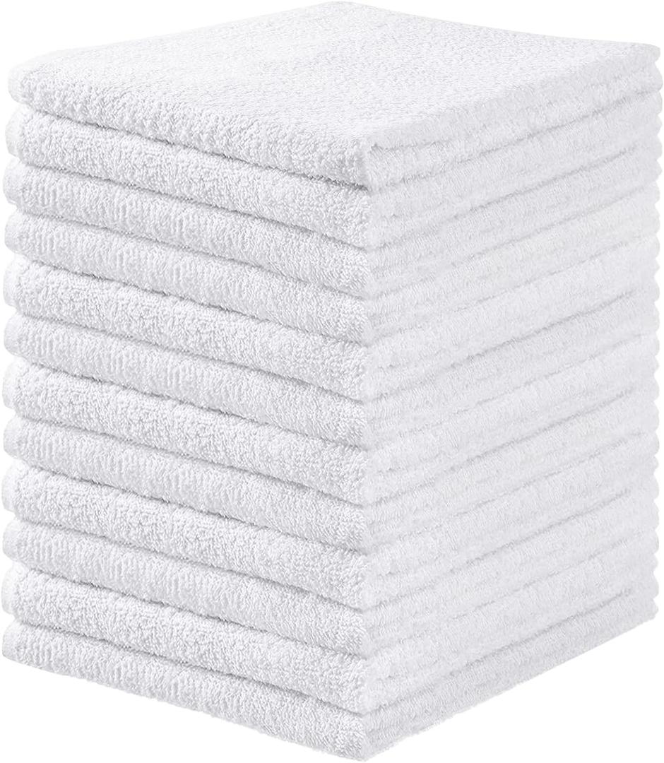 QQV White Terry Cloth Bar Mop Towels - 100% Cotton Cleaning Towels & Rags, Absorbent & Quick Drying, 16"x19", Pack of 12