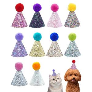PET SHOW 10 Pack Mini Small Dog Hats with Sequins Puppy Birthday Party Hats Cats Adjustable Holiday Hats Headband Kitten Hats Pet Grooming Costume Accessories