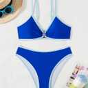 Fanuerg Women's Triangle Bikini Sets Circle Ring Linked Two Piece Swimsuit Color Block Cheeky Bathing Suits (Blue, S)