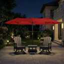 Patio Kingdom 15FT Large Patio Umbrella with Base Included, Double Sided Outdoor Market Umbrella with Flexible Fiberglass Ribs, UV-Blocking Extra Large Umbrella for Garden, Pool, Deck, Red