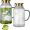 Buaic Glass Pitcher with Lid and Handle, 2 PACK 68 oz/2 Liter Vintage Butterfly Design Fridge Water Pitcher, Borosilicate Glass Water Carafe for Hot/Cold Water, Coffee, Iced Sun Tea, Heat Resistant