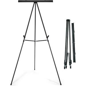 Falling in Art Aluminum Flip Chart Display Easel Stand with Adjustable Floor for Boardroom, Whiteboard, Paper Pads, Signage, 63 1/2'' High, Black, 15 x 35 x 63.5 inches