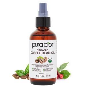 PURA D'OR 3.38 Oz ORGANIC Coffee Bean Oil - 100% Pure USDA Certified Premium Grade Natural Moisturizer, Cold Pressed, Unrefined, Hexane-Free Base Carrier Oil for DIY Skin Care For Men & Women