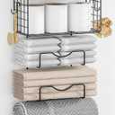 Towel Racks for Bathroom,Towel Rack Wall Mounted, 6 Tier Rolled Or Folded Towel Holder with Floating Shelves, Bathroom Towel Holder for Bath, Hand Towels,Metal and Wood,Full Black