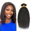 Yaki Straight Bundles Human Hair #1B Yaki Bundles 12 14 16 inch Kinky Straight Human Hair Bundle Natural Black