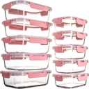 UMEIED 10 Pack Glass Food Storage Containers with Lids Leakproof, Airtight Glass Meal Prep Containers For Lunch, On The Go, Leftover, Dishwasher Safe (Pink)