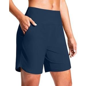 G Gradual Women's 7" Quick Dry Swim Board Shorts Swimming Bottoms High Waisted Beach Shorts for Women with Liner Pockets, L
