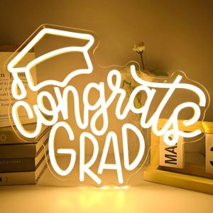 Congrats Grad Neon Sign Graduation Cap Neon Led Sign Dimmable Congrats Neon Sign for Wall Decor Graduation Party Neon Light Sign for Class Room Party Room Dorm Backdrop Celebration Gifts