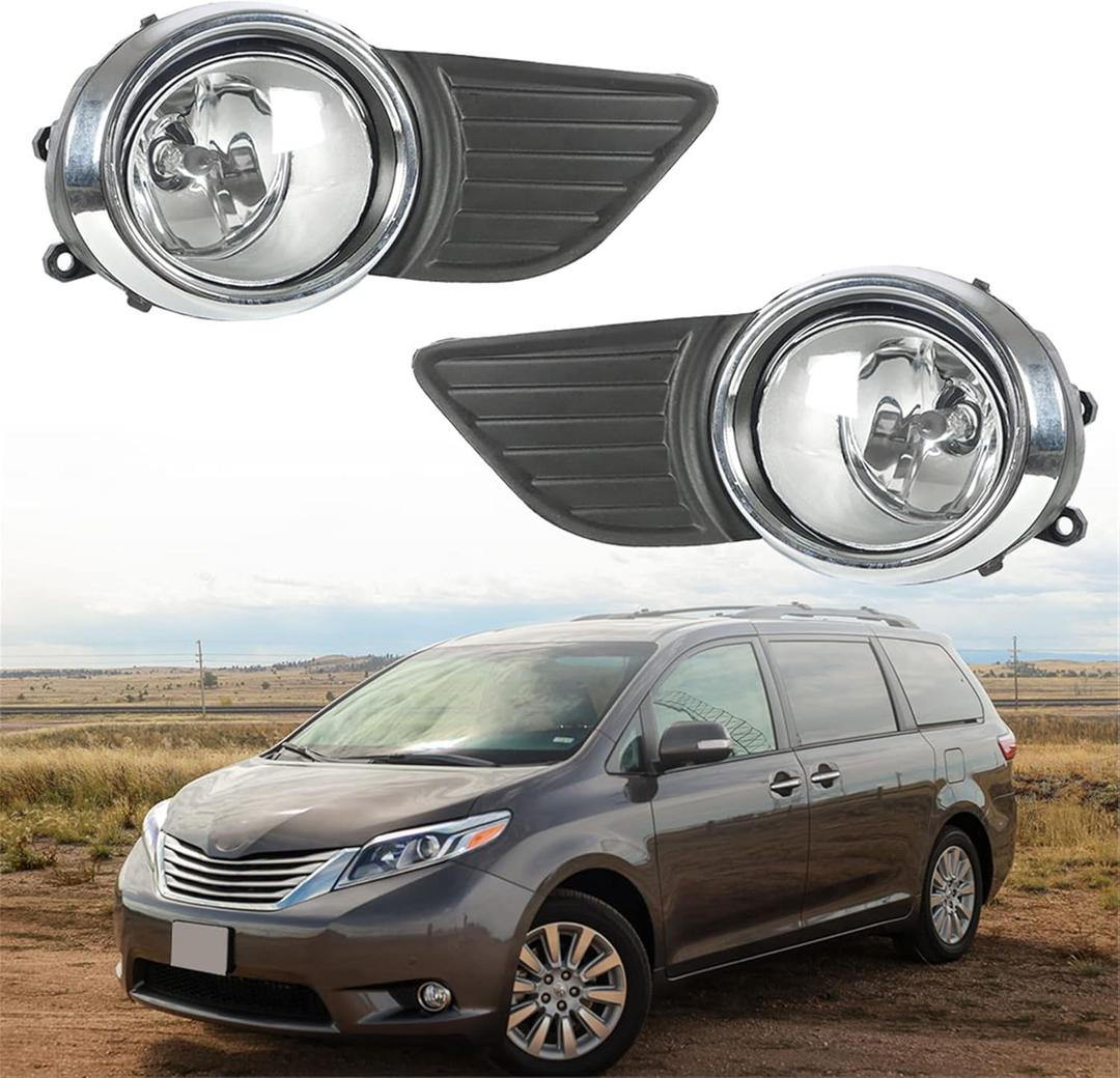 2Pcs Fog Lights Assembly Replacement for 2011-2017 Sienna Clear Lens with Front Bumper Bezel Wires Switch Bulbs Left+Right Side (Passenger & Driver Side)