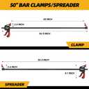 50" Bar Clamps for Woodworking 2-Piece, One-Handed Quick-Change F Clamp/Spreader with 130 LBS Load Limit, Wood Clamps for Gluing, Carpentry, DIY, and Woodworking