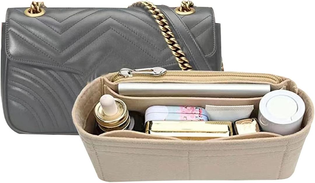 Lckaey Organizer Insert Bag for Marmont small Matelasse Shoulder Purse Tote Bag With zipper 1 pack 2000AKhaki-M