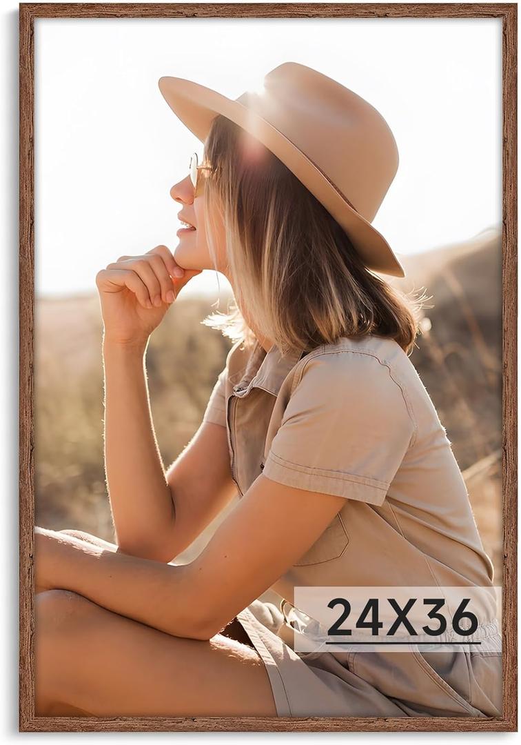 Light Walnut 24x36 - Single Frame - Rustic Woodgrain 24 x 36 Poster Frame with Plexiglass for Wall Gallery Display, 24x36 Picture Frame for Puzzles, Artwork, Photos and Posters - Ideal Christmas Day
