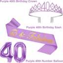 40th Birthday Decorations for Women Purple with 40th Birthday Sash and Crown, Cake Topper and Candles, Number Balloons, 40 Year Old Gifts for Women