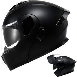 Modular Motorcycle Helmet DOT Approved, Lightweight Full Face Flip Up ATV Street Dirt Bike Helmet Dual Visor Sun Shield for Adult Men Women (Matte Black, Small)