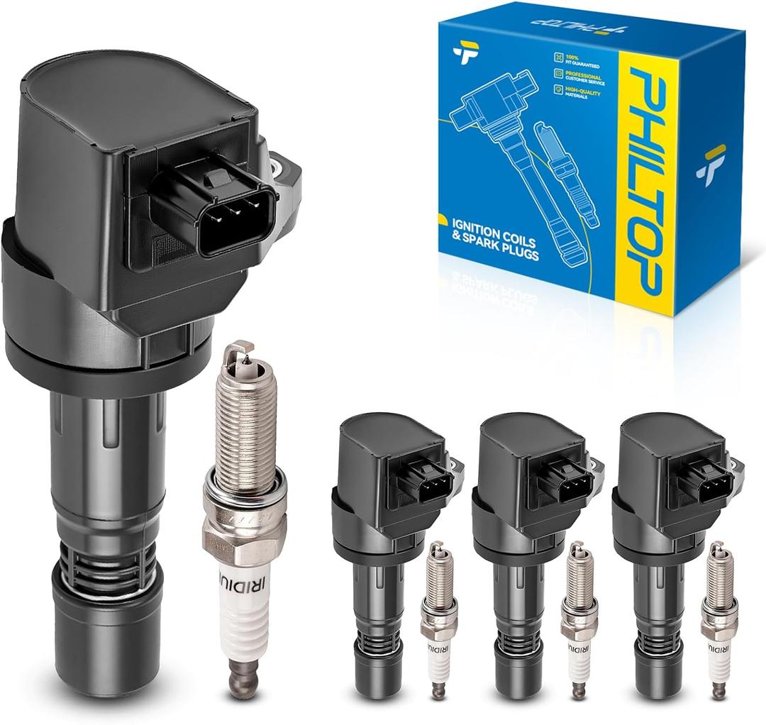 PHILTOP Ignition Coil Pack and Iridium Spark Plugs Fits for Honda 2012-2015 Civic 1.8L, Honda 2016-2022 HR-V, Acura 2013-2015 ILX 2.0L, 4PCS UF672
