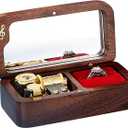 Elegant Vintage Wooden Jewelry Ring Jewelry Box, Musical Ring Box Gift for Lover Birthday Wedding Anniversary(Walnut Wood, Tune: You are my sunshine)