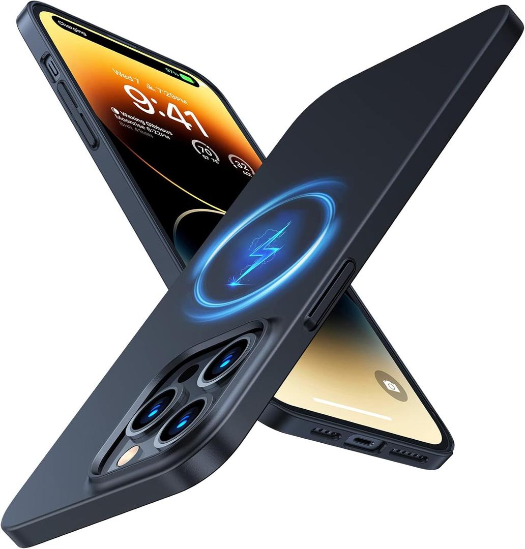 TORRAS Magnetic Slim Fit Designed for iPhone 14 Pro Case, Ultra Thin Strong Magnetic Velvety Touch Anti-Scratch Compatible with MagSafe Cover Phone Case for iPhone 14 Pro, Space Black