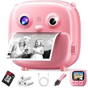 Kids Instant Print Camera- Christmas Birthday Gifts for Age 3-12 Girls Boys- Selfie Digital Camera with 32GB SD Card- Toddlers Portable Travel Toy for 3 4 5 6 7 8 9 10 Year Old Girls Boys-Pink