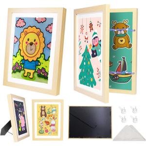 2-Pack Kids Art Frames Changeable with Stand 8.5x11 Front Opening, A4 Artwork Frames for Kids Art Storage, Art Picture Frame with Mat and 4 Acrylic Boards, Kids Room Decor Art Display, Holds 150Pcs (Woodgrain) 2-Pack Kids Art Frames Changeable with Stand 8.5x11 Front Opening, A4 Artwork Frames for Kids Art Storage, Art Picture Frame with Mat and 4 Acrylic Boards, Kids Room Decor Art Display, Holds 150Pcs (Woodgrain)