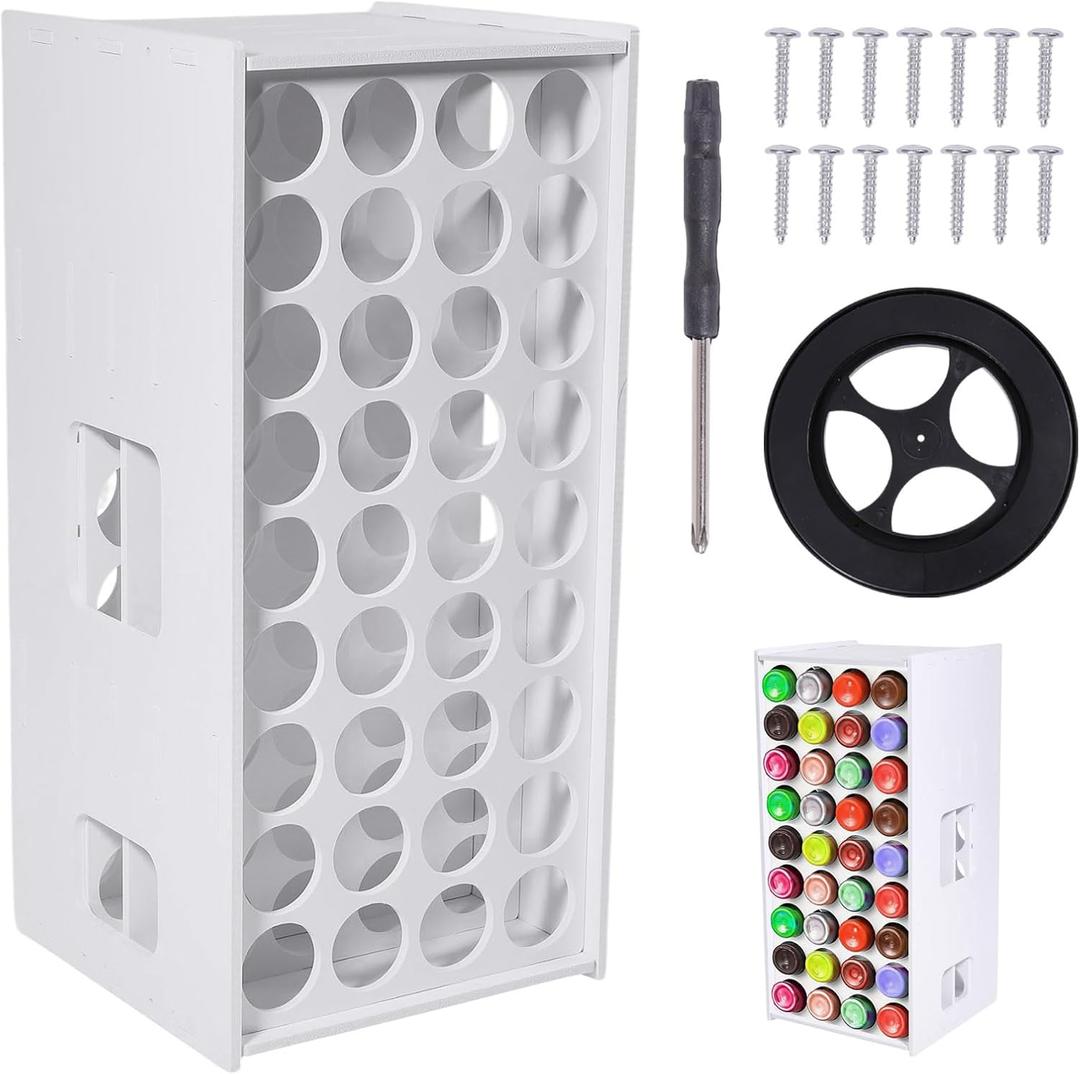 GLOBLELAND 72 Holes 360 Spining Craft Paint Organizer for 2oz Craft Paints Spining Color Storage Containers Display Painting Tower Storage Stand Desk Organizer