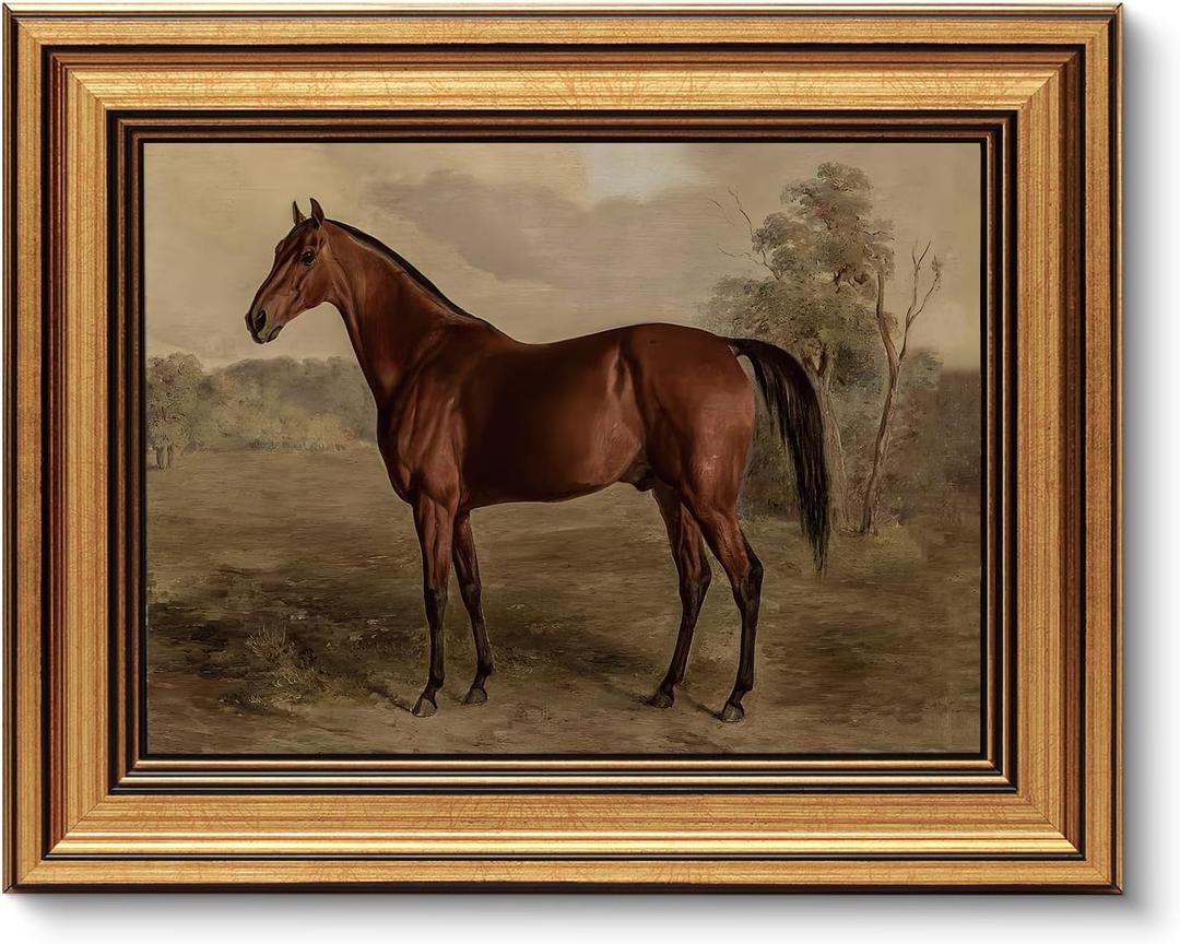 VIYYIEA Gold Framed Canvas Art Prints,8x10Inch, Country Horse Art Painting, Vintage Retro Decor for Bathroom Bedroom Living Room shelf bookshelf Fireplace, Rustic Farmhouse Picture