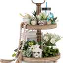 Hanobe Two Tiered Tray Stand: Boho Spring 2 Tier Decorative Trays - Vintage Round Coffee Table Decor Display Stands for Living Room Kitchen Centerpieces