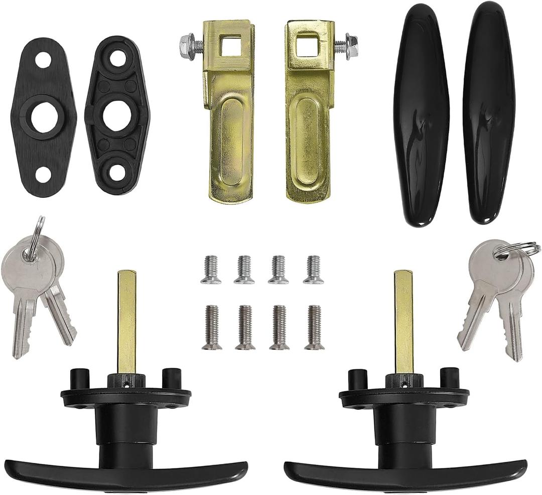 Matching T-Handles Lock Set Locking T-Handle Set for Truck Camper Shell with Dust Cover -2 Pack clockwise and Counter-clockwise with 4 Keys and HardwareKey Alike