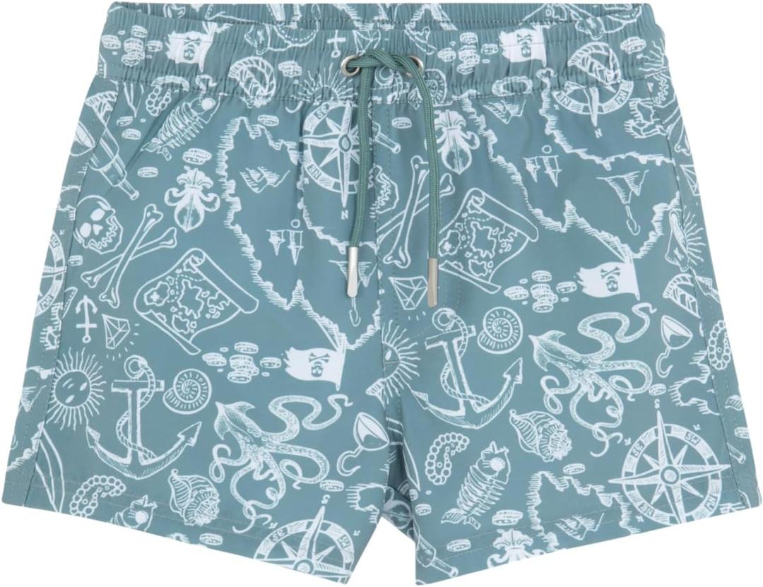 Gottex Kids Boys 2 Match Drawstring Swim Shorts Swimwear Chlorine Fade Resistant and Built-in 50+ UPF UV Protection (4-5T, Multi Green)