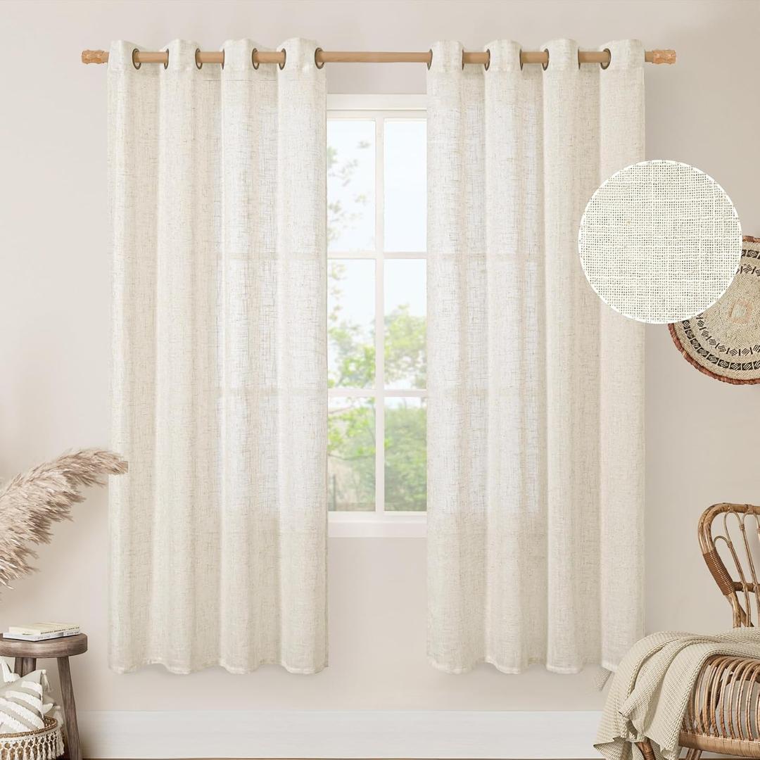 LAMIT Natural Linen Curtains for Living Room 2 Panels Set, 78 Inch Faux Linen Textured Light Filtering Drapes Bronze Grommet Boho Panels for Farmhouse/Bedroom/Porch, 52 x 78 Inch