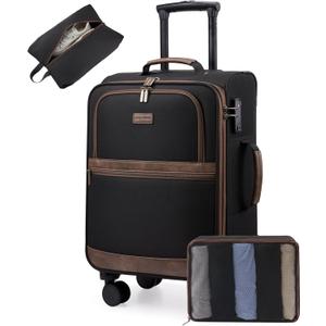 LOVEVOOK Carry On Luggage 22x14x9 Airline Approved, 20 Inch Suitcases with Spinner Wheels, Softside Carry-on Suitcase with TSA Lock for Men Women Business Trip Weekender Travel, Black&Brown