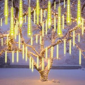 Misopily Meteor Shower Lights,Outdoor String Lights Christmas Lights,11.8 Inches 10 Tubes 240 LED Falling Rain Lights IP 67 Waterproof for Christmas Tree Decor Garden Yard,Warm White