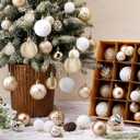 Lunmon 64 Pcs Neutral Christmas Ball Ornaments Champagne Gold White Christmas Tree Decorations Set 1.6/1.97/2.4 Inch Shatterproof Glitter Matt Xmas Baubles Neutral Ornaments for Xmas Tree Home Decor