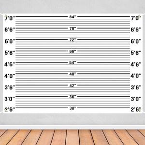 Mugshot Backdrop for Party Decorations, 7x5ft Police Lineup Banner Suspect Height Background, Funny Crime Scene Party Background for Adults Birthday, Halloween, Cosplay, Jail Theme