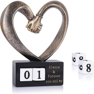 Hand Sculpture Kit for 2 Hands Statue, Bronze Finish Resin Love Heart Sculpture, 1st to 50th Wedding for Couple Wife, Statues for Home Decor, Anniversary Romantic