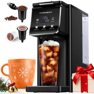 Coffee Maker Hot & Iced With Bold Setting,Single Serve Coffee Maker For K Cup And Grounds,52 Oz Removable Water Tank,6-14 Oz Brew Sizes,One Cup Kcup Coffee Machine With Reusable Filter,(Black)