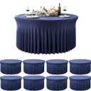Outpain 8 Pack Spandex Navy Blue Round Tablecloths for 60in Tables, 120Inch Stretchy Fitted 5FT Round Table Clothes,Wrinkle Free Table Cover with Skirt for Wedding Party Dining Banquet