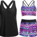 Holipick 3 Piece Tankini Swimsuits for Women Tummy Control Bathing Suits Swim Tank Top with Bra Boy Shorts Teen Swimwear 2026 Large Tribal 