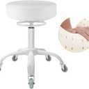 Rolling Stool with Wheels 400lbs Weight Capacity,Heavy Duty Lash Chair Adjustable for Tatoo Lab Massage Salon Spa Drafting Nail Teach,360 Swivel,Leather,Thick Seat Padding (Pure White)