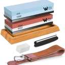 Wucgea Knife Sharpening Stone Kit - 400/1000 3000/8000 Grit Japanese Whetstone Sharpener set with Non-slip Rubber Base Angle Guide Flattening stone and Leather Strop