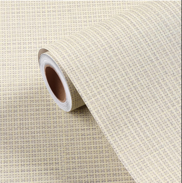 FunStick 24"x200" Grey Grasscloth Peel and Stick Wallpaper for Bathroom Waterproof Linen Fabric Wall Paper Textured Self Adhesive Geometric Wallpaper Removable Contact Paper for Cabinets Walls Drawers