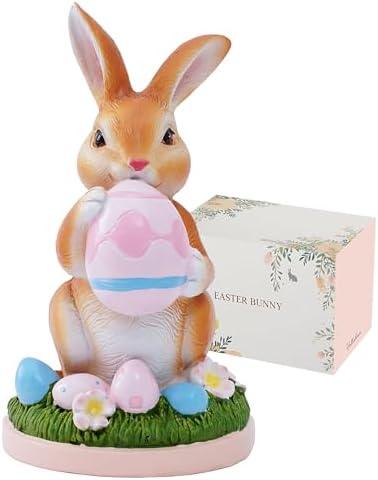 Pack of 2, Cute Bunny Figurine Decor - 7.8 Inch Resin Rabbit Statue for Kids Room, Spring Home Decor, Desk Shelf Ornaments, Gift for Children & Collectors